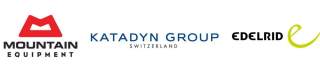 Logos der Marken Mountain Equipment, Katadyn Group Switzerland und Edelrid in einer Reihe auf weißem Hintergrund.