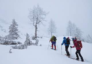 Schneeschuh-Gruppe an der Tauplitzalm im Toten Gebirge.