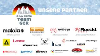 Logos verschiedener Partner und Sponsoren des DAV Skimo Teams GER, darunter Maloja, ESB, Evil Eye, Roeckl Sports und weitere Ausrüster und Unterstützer.