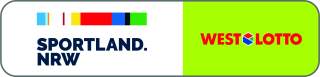 Links das Logo von SPORTLAND.NRW mit farbigen Balken darüber, rechts das WESTLOTTO-Logo auf grünem Hintergrund.