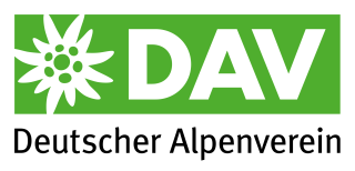 Logo des Deutschen Alpenvereins (DAV) mit weißer Edelweißblume auf grünem Hintergrund und dem Schriftzug 