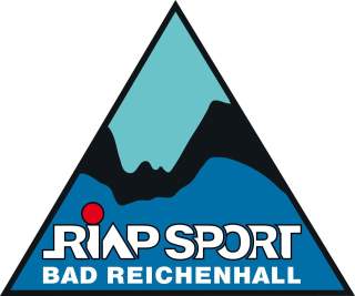 Dreieckiges Logo mit stilisierten Bergen und dem Schriftzug „RIAP SPORT BAD REICHENHALL“.