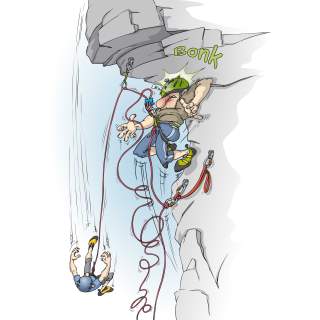 Illustration einer Anprallverletzung bei der Körpersicherung beim Klettern